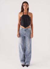 Rexi Halter Denim Top - Washed Black